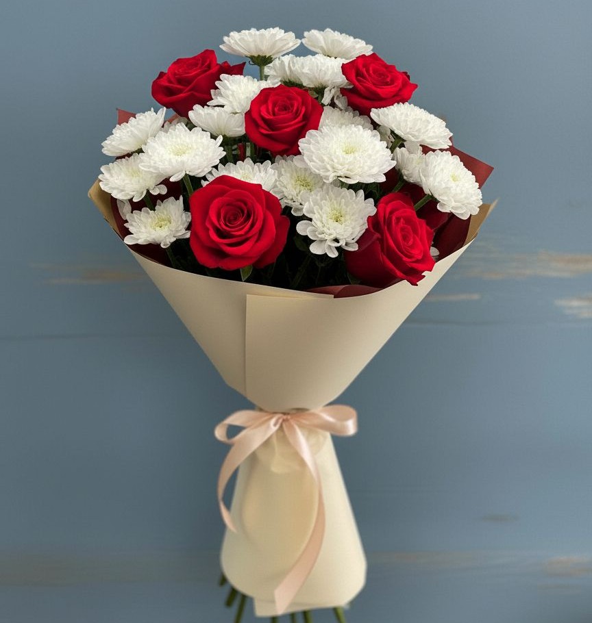 Букет цветов из: Розы и Хризантемы в Рождественской Ставропольский край