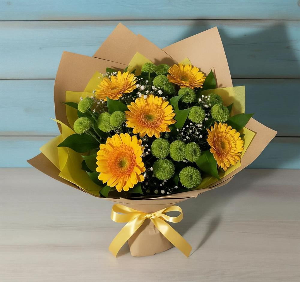 Букет цветов из: Герберы и Хризантемы в Рождественской Ставропольский край