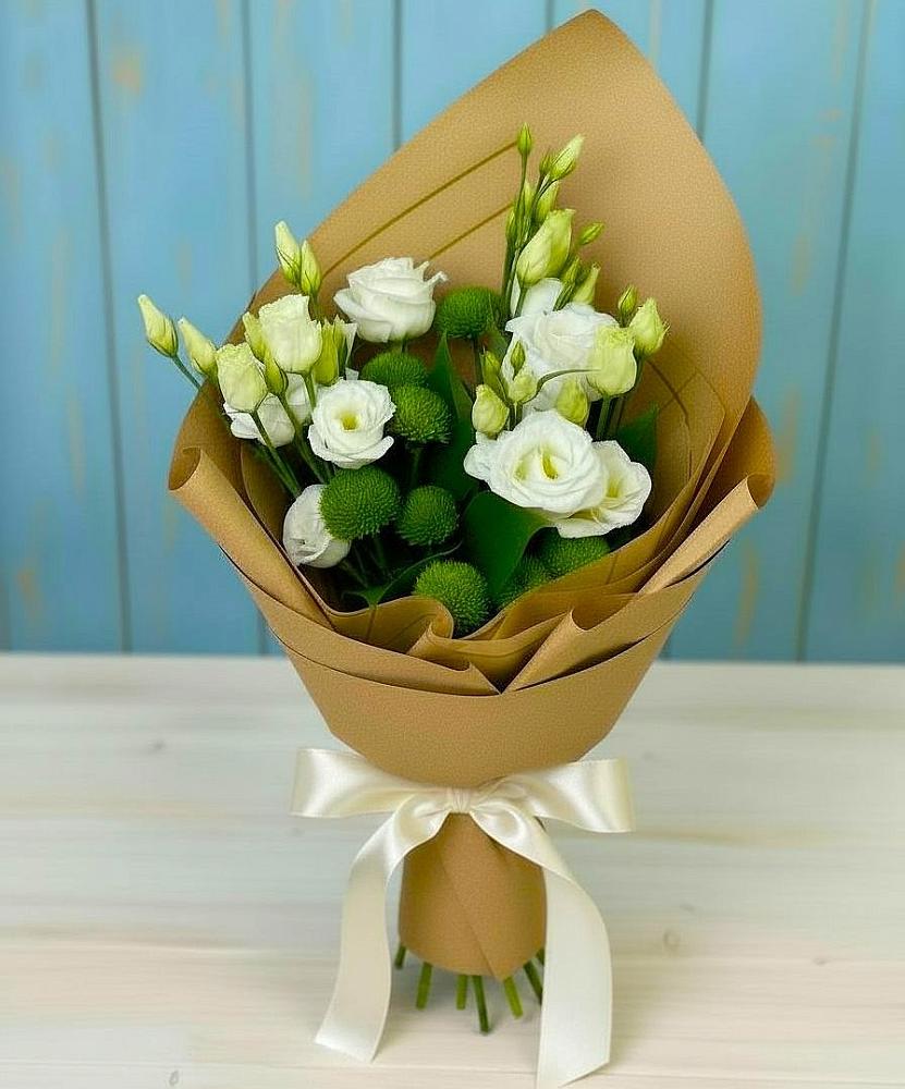 Букет цветов из: Хризантемы и Лизиантусы в Рождественской Ставропольский край