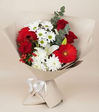 Букет цветов из:  Розы, Хризантемы, Герберы и Лилии в Рождественской Ставропольский край