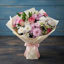 Букет цветов из:  Хризантемы, Альстромерии и Розы в Рождественской Ставропольский край