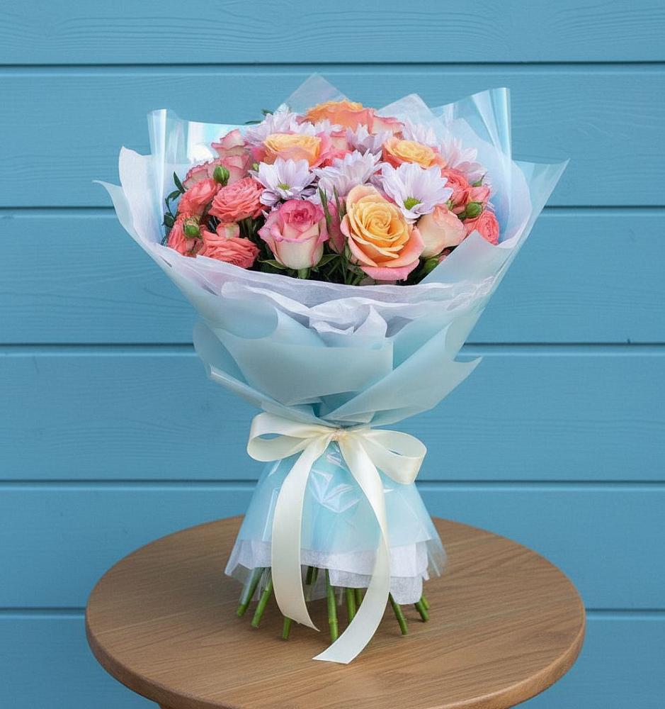 Букет цветов из: Хризантемы и Розы в Рождественской Ставропольский край