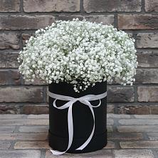 Цветочная композиция из Гипсофила в шляпной коробке в Рождественской Ставропольский край